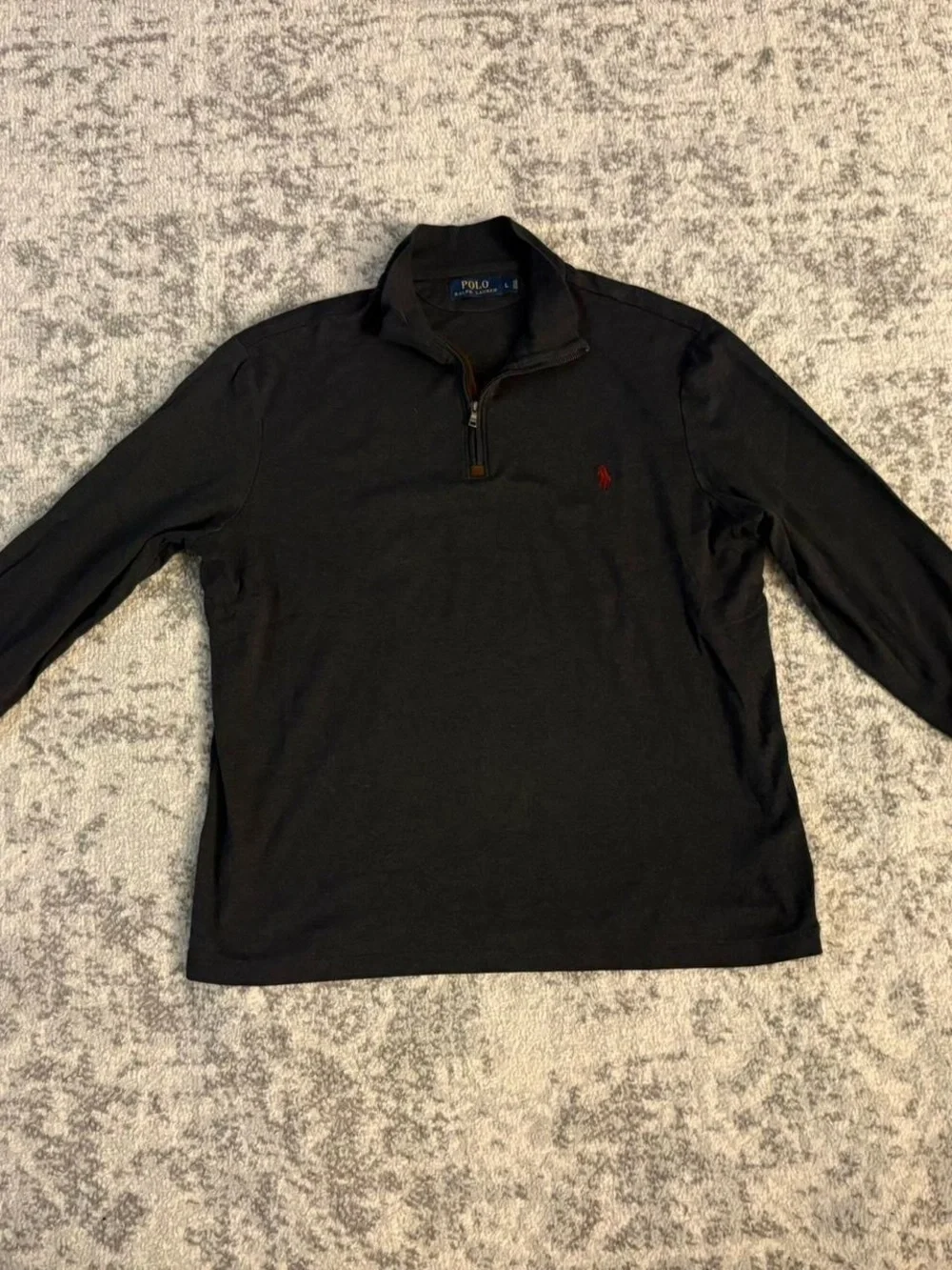 Men’s Large Dark Grey With Red Pony Quarter Zip Sweater